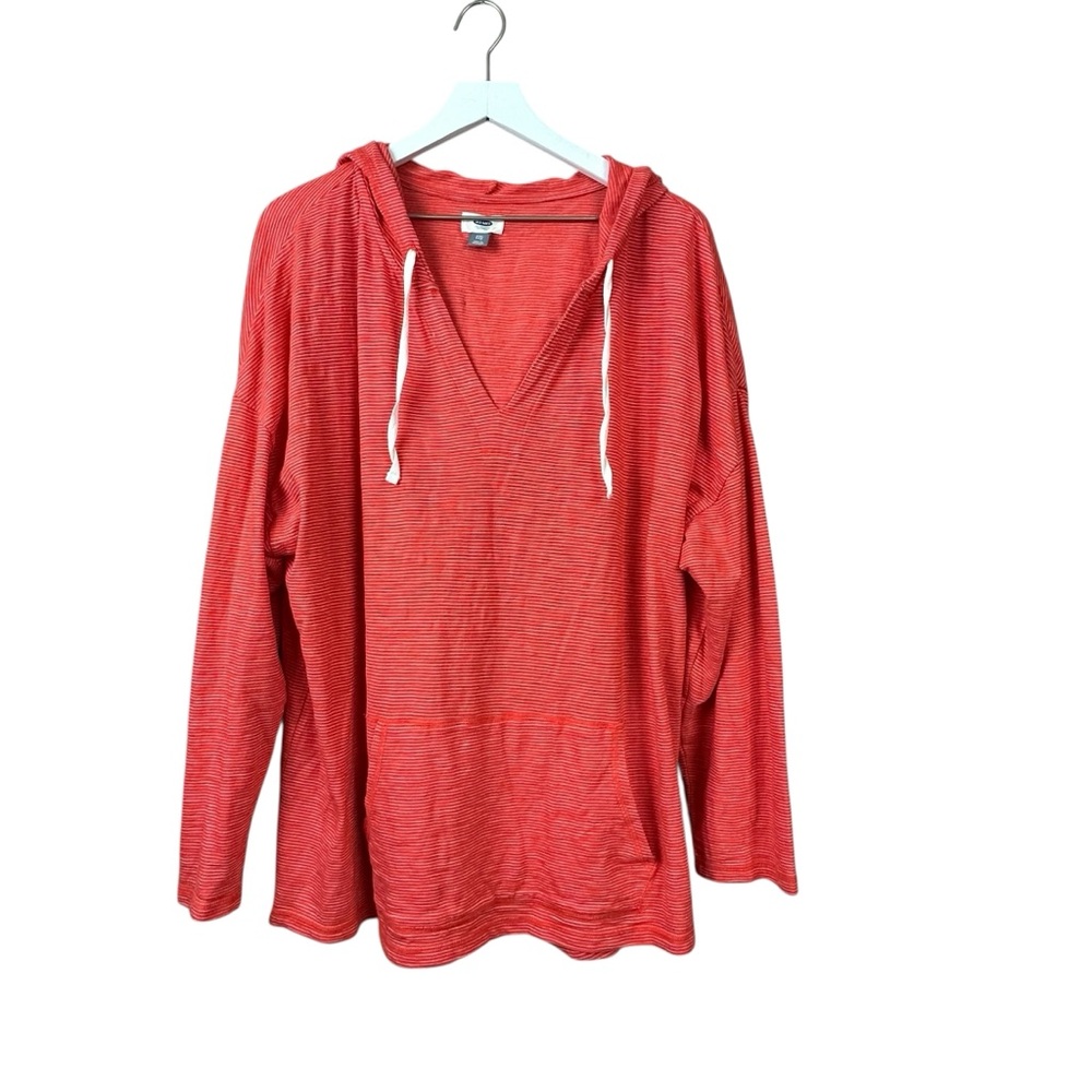 Old Navy Coral Orange Striped Hooded Pullover Women Sz XXL